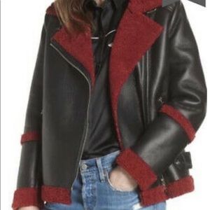 Sam Edelman Sam Edelman  Faux Shearling Moto Jacket. Red/black
